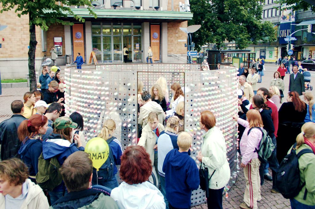 Hub public art installation in Helsinki with messages of citizens